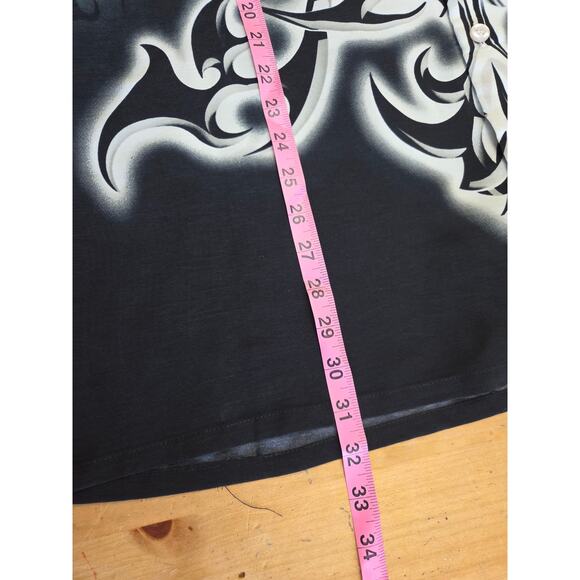 Vtg Y2K No Boundaries 2XL Black Gray Flames Graphic Button up Shirt Tribal - Picture 7 of 8